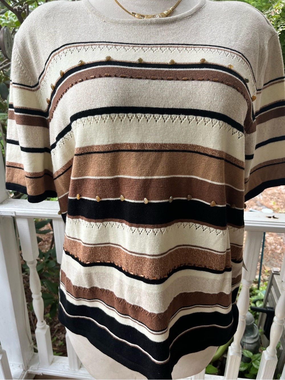 NWT Alfred Dunner 2X Beaded Striped Knit Sweater Top Plus Size 
Coastal Grandma